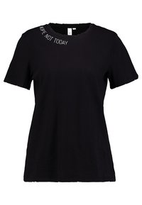Black short-sleeve cotton t-shirt featuring a round neckline with the text "NOPE NOT TODAY" embroidered in white along the shoulder.
