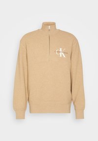 Calvin Klein Jeans MONOLOGO HALF ZIP - Sweatshirt - travertine heather
