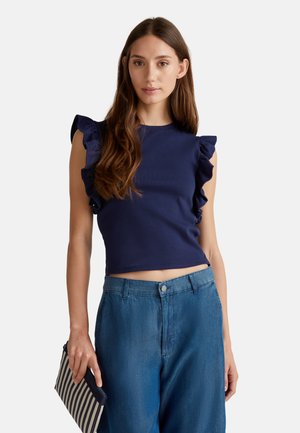United Colors of Benetton SLIM FIT WITH ROUCHES  - Print T-shirt - blue