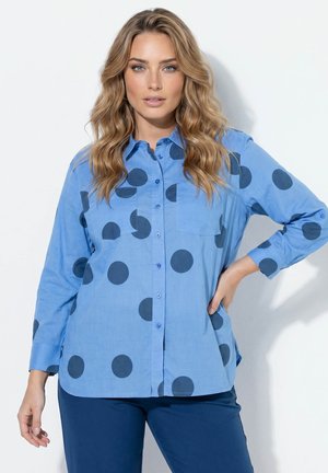 MIAMODA JEANSHEMD, OVERSIZED, FROTTEE-PUNKTE, LANGARM - Skjortebluser - mid blue denim