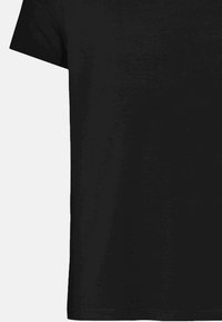 Black cotton T-shirt with short sleeves, round neckline, and a smooth texture. No patterns or visible hardware details.