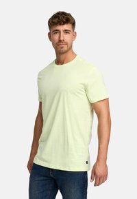 Light green cotton T-shirt featuring a round neckline and short sleeves, with a small logo on the chest and a standard fit.