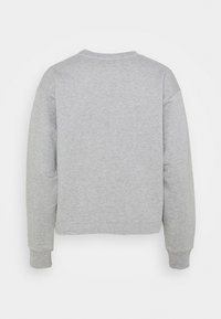 Sweat-shirt gris clair à manches longues vu de dos avec col rond et poignets côtelés sur fond blanc uni.