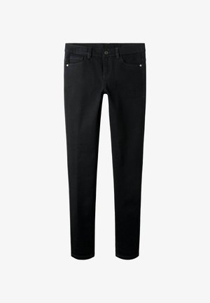 Jean en denim noir avec une coupe ajustée, style cinq poches et détails de couture subtils. Fabriqué en coton avec une texture lisse.