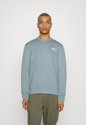 Lichtblauwe sweatshirt van katoenmix, met een ronde hals, ribbelmanchetten en -onderkant, en een klein wit logo op de borst.