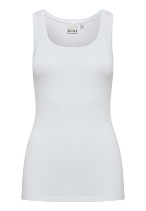 Canotta bianca in cotone con scollo tondo e senza maniche. Presenta un design aderente e una texture liscia, adatta per essere indossata a strati. Etichetta del marchio visibile.