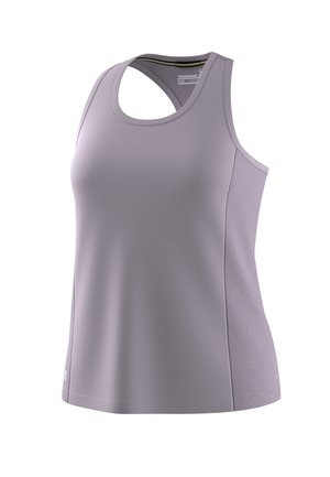 Dame-lilla atletisk tanktop med racerback-design og netindsatte sidepaneler for ventilation.