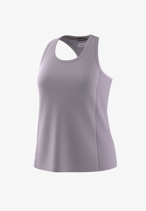Dame-lilla atletisk tanktop med racerback-design og netindsatte sidepaneler for ventilation.