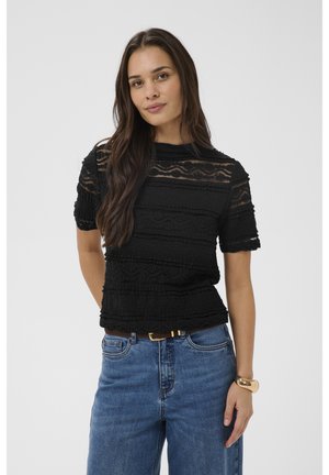 Kaffe KAANNE MESH - Apdrukāts T-krekls - black deep