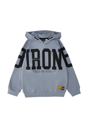 Sudadera con capucha azul claro con letras negras en bloque que forman STRONE, texto más pequeño "HAWKS" y "Atlanta National Football Team Georgia State University."