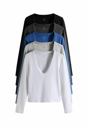 THE SET, REGULAR FIT - 5 PACK LONG SLEEVE V-NECK RIBBED T-SHIRTS  . - Pitkähihainen paita - blue black