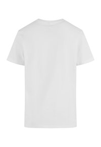 Hvid bomulds T-shirt med rund halsudskæring, korte ærmer og en ensfarvet ryg. Ingen mønstre eller grafik til stede.