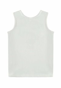 Weißes, ärmelloses Tanktop aus glattem Strickstoff, mit rundem Ausschnitt und geradem Saum, ohne sichtbare Nähte oder Muster.