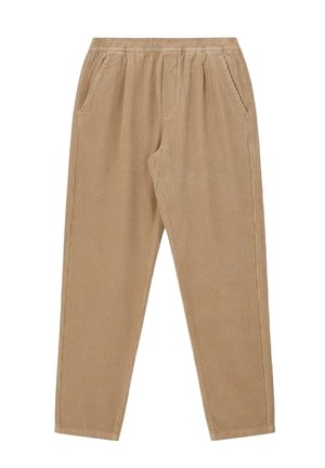 Hellbraune Cordhose mit elastischem Bund und Seitentaschen, konisch zulaufendem Bein.