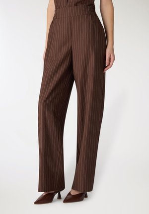 Terranova, PANTALONI WIDE LEG A RIGHE GESSATE CON ELASTICO IN VITA - Pantaloni - var cacao