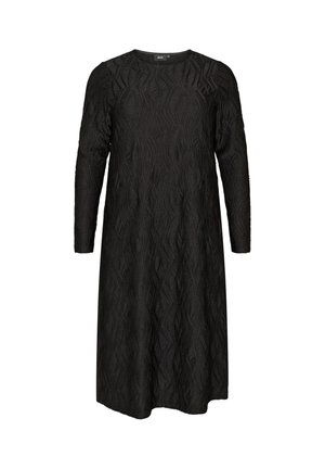 Zizzi, MIDIKLEID MIT GEWELLTER STRUKTUR UND LANGEN ÄRMELN - Jurk - schwarz