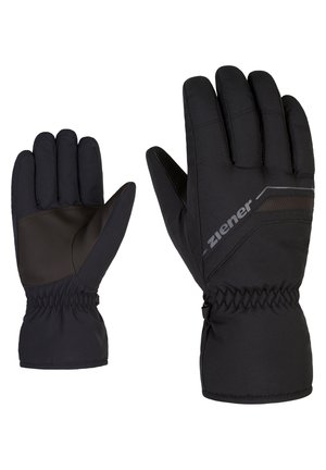 Gants thermiques noirs avec une paume texturée marron, un poignet élastique et un accent réfléchissant à l'arrière, conçus pour la chaleur et l'adhérence.