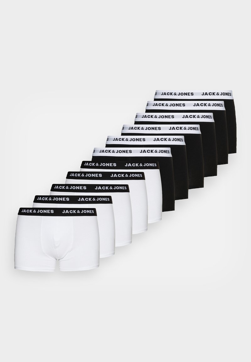 Ensemble de boxer en noir et blanc. Matériau en coton, design ajusté, ceintures élastiques avec la marque "JACK & JONES" en blanc sur fond noir.