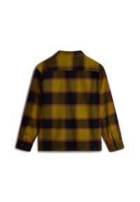 Camicia a maniche lunghe a quadri gialla, nera e bordeaux. Realizzata in un tessuto dalla consistenza morbida. Presenta un colletto e polsini con bottoni.