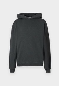 Kapuzensweatshirt aus dunkelgrauem Stoff mit lockerer Passform. Verfügt über lange Ärmel, gerippte Bündchen und ein schlichtes Design ohne Muster oder Akzente.