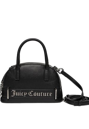 Borsa a mano in pelle nera con forma arrotondata, dotata di doppi manici superiori, tracolla staccabile e accento del logo metallico "Juicy Couture".