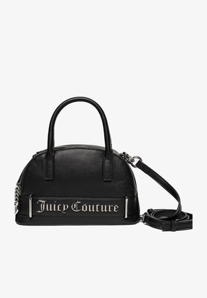 Borsa a mano in pelle nera con forma arrotondata, dotata di doppi manici superiori, tracolla staccabile e accento del logo metallico "Juicy Couture".