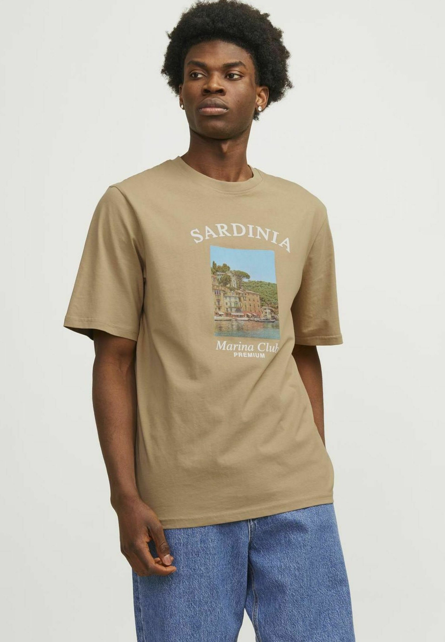 Jack & Jones PREMIUM RUNDHALS - T-Shirt print - travertine/beige 
