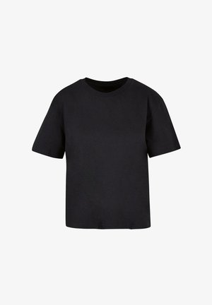 Mustakamist T-särk lühikeste varrukatega, ümmarguse kaelusega ja laia lõikega. Sile tekstuur, ei mingeid mustreid ega kaunistusi.