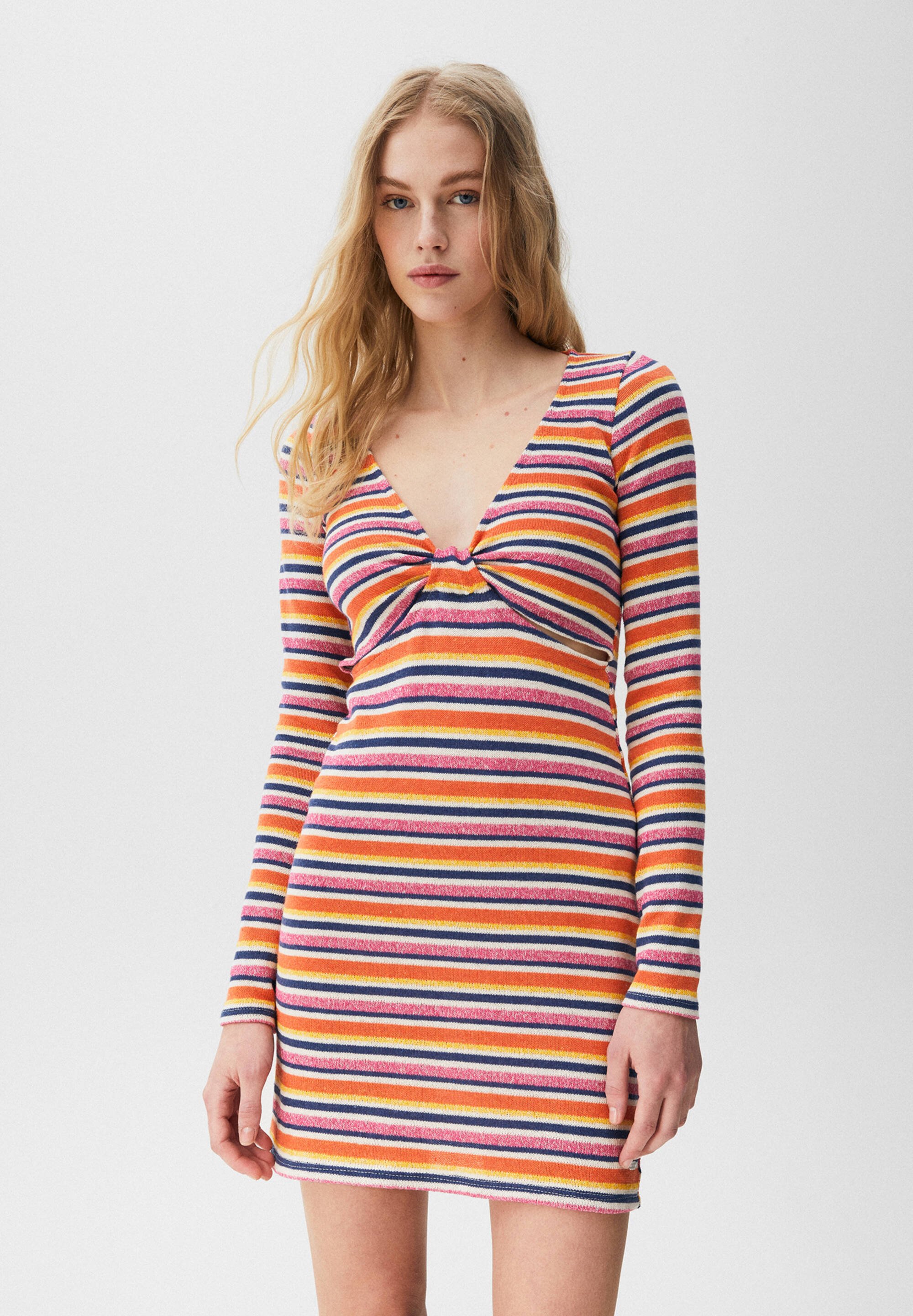 PULL\u0026BEAR STRIPED SHORT WITH CUT-OUT 