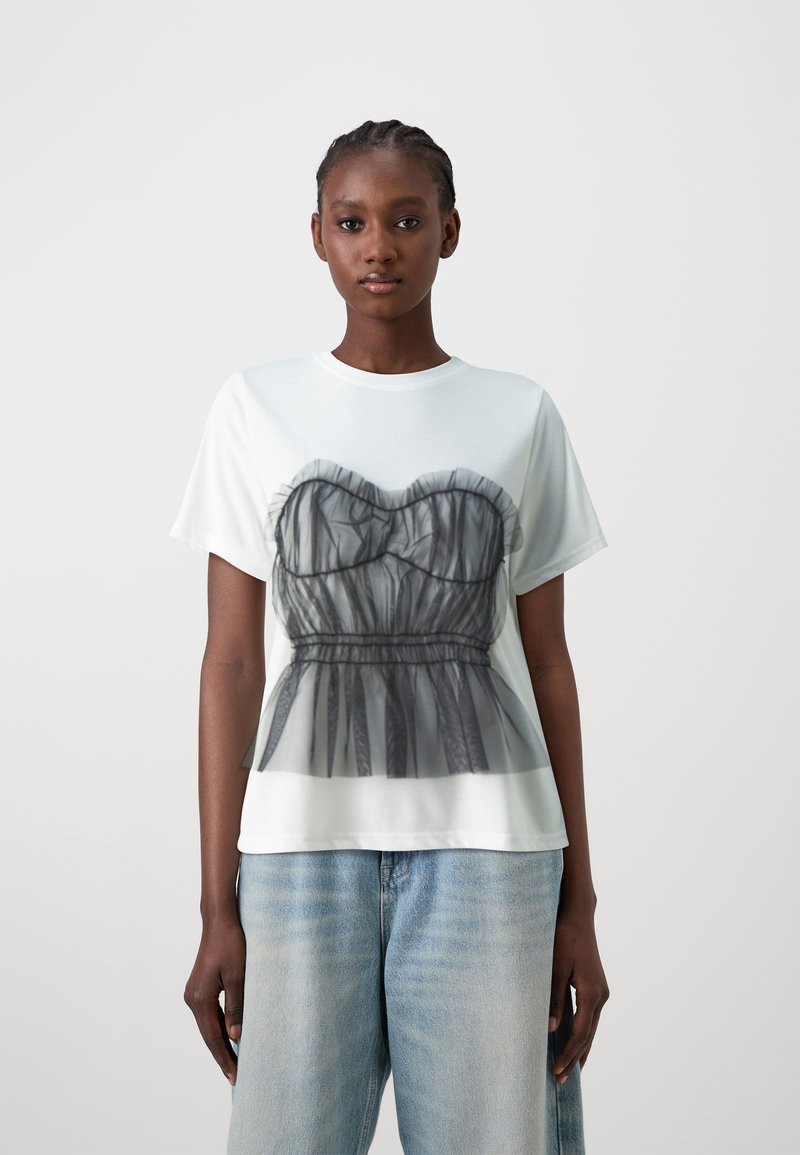 Noisy May NMREMA CORSAGE DETAIL - Apdrukāts T-krekls - bright white