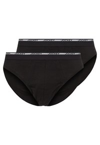 Schwarze Baumwoll-Hochwaist-Slips mit einem grauen Bund, der mit "Jockey"-Branding versehen ist. Einfaches Design, ohne sichtbare Muster oder Akzente.
