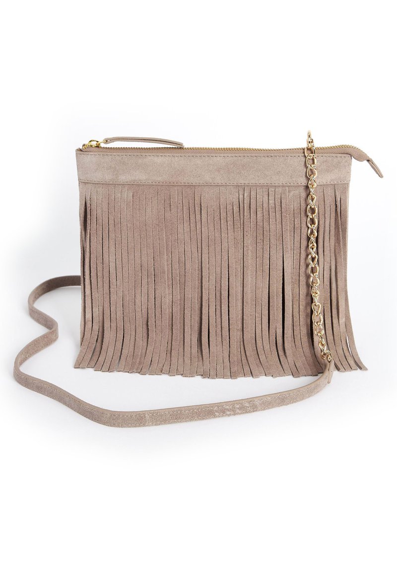 Next LEATHER FRINGE CLUTCH Clutch mink brown suede/beige Zalando.nl