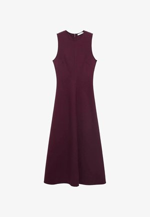 Burgundy sleeveless dress with a flared silhouette, featuring a back zipper, and minimalistic design without visible patterns or embellishments.