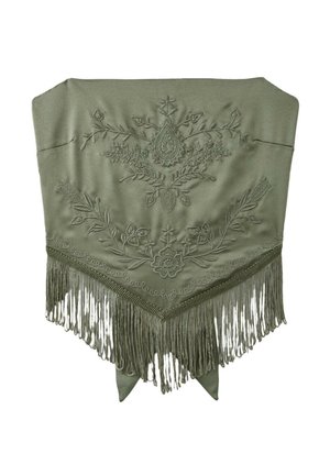 Stradivarius, EMBROIDERED FRINGE BUSTIER TOP - Débardeur - khaki