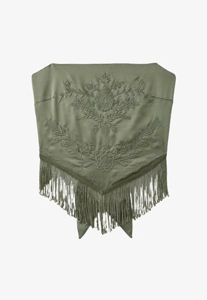 Stradivarius, EMBROIDERED FRINGE BUSTIER TOP - Débardeur - khaki