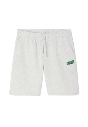 Svetlosivé bavlnené šortky so sťahovacou gumou v páse, šnúrkou, bočnými vreckami a zeleným logom "AMERICAN VINTAGE".