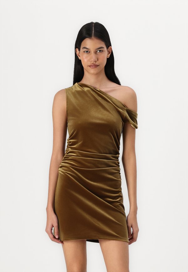 Off-The-Shoulder Velvet Mini Dress - Cocktail dress / Party dress - olive