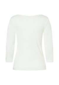 Weißes Langarmshirt mit Rundhalsausschnitt und glatter Textur. Hat eine figurbetonte Silhouette und geraden Saum, geeignet zum Schichten.