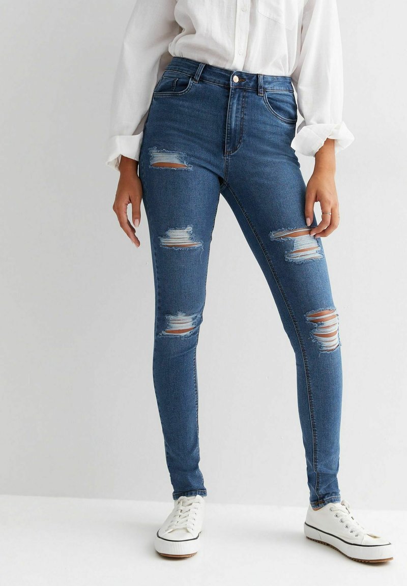 New Look Tall EXTREME RIPPED HALLIE Jeans Skinny Fit blue/blau