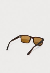 Brūni plastmasas saulesbrilles ar taisnstūra formu un brūnu tonētu lēcu. Iezīmes ietver elegantas kājiņas un diskrētu zīmola detaļu.