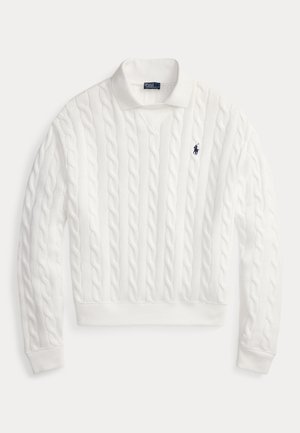 Polo Ralph Lauren, CABLE-KNIT COTTON POLO-COLLAR SWEATER - Strickpullover - white