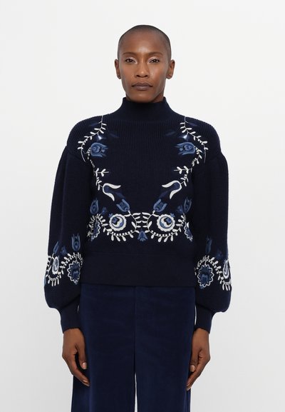 Sea INGA EMBROIDERY HIGH NECK - Striktrøje - navy