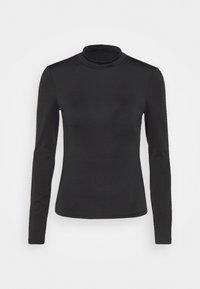 Maglia nera a maniche lunghe e collo alto realizzata in tessuto liscio, caratterizzata da un design aderente e priva di motivi o dettagli hardware visibili.