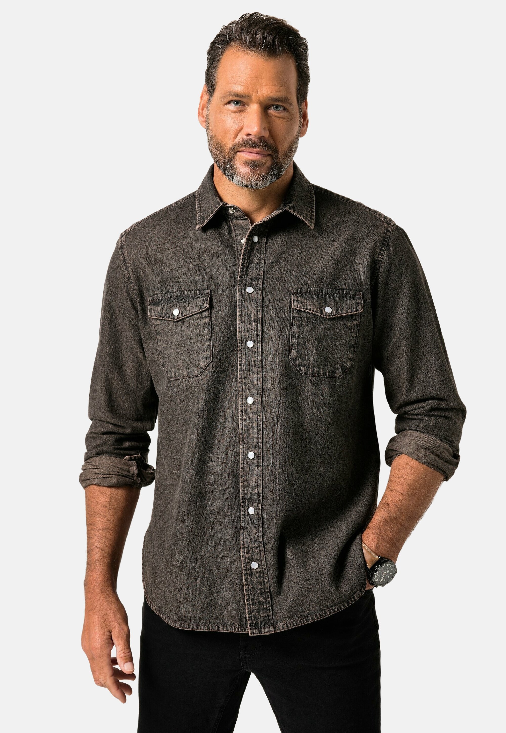 JP1880 LONG SLEEVE KENT COLLAR MODERN FIT Camicia dark brown