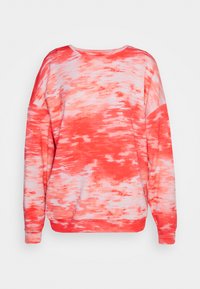 Sweatshirt em padrão tie-dye vermelho e branco, com decote redondo, mangas longas e um corte descontraído. Tecido suave com uma aparência texturizada.