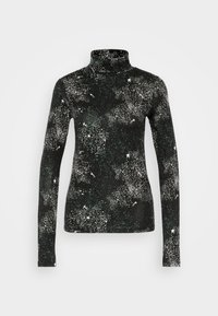 Långärmad polotröja i svart med ett stjärntryck i vitt och grått, med en figurnära design och mjukt, texturerat tyg.