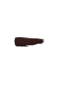 Échantillon de crème ou de liquide brun, texture lisse, avec un motif d'application strié sur fond blanc.