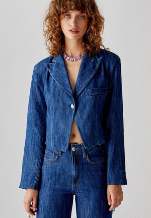 CON FRANGE - Giacca di jeans - blu denim