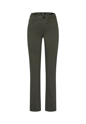 Pantaloni verde oliva realizzati in morbido misto cotone, con design a gamba dritta, cinque tasche e chiusura con bottone in vita.