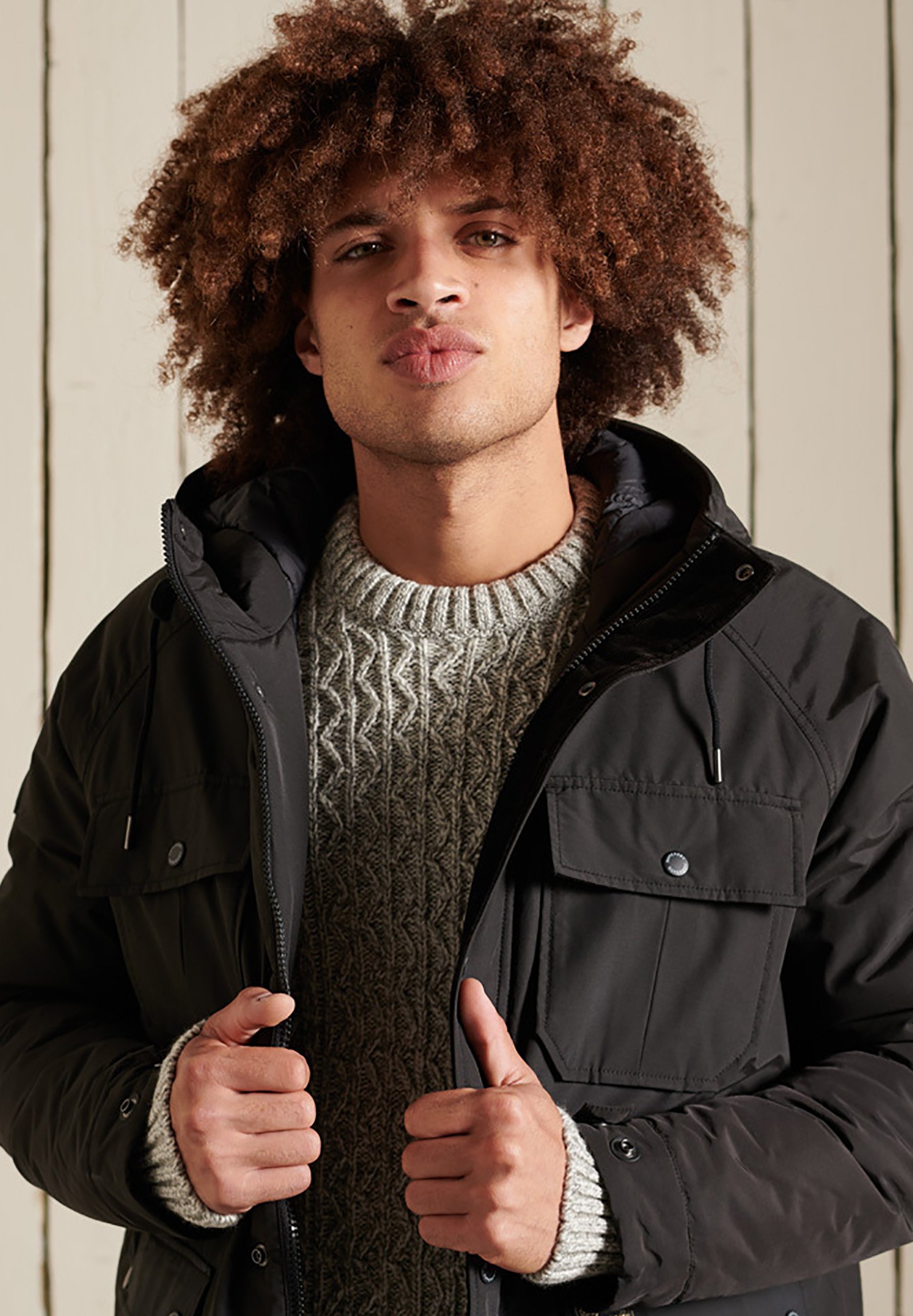 black superdry parka